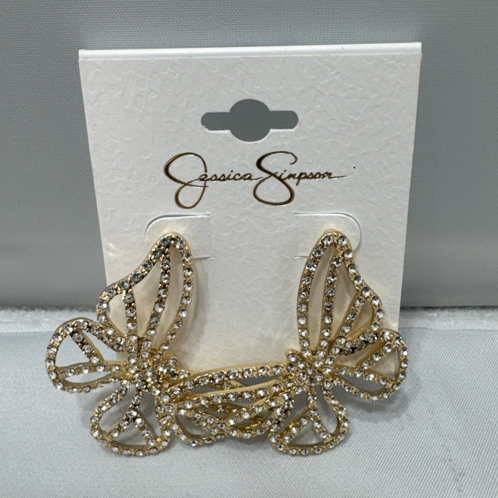 Jessica Simpson Gold Tone Rhinestone Pave Butterfly Dangle Earrings JEH10219L.RT